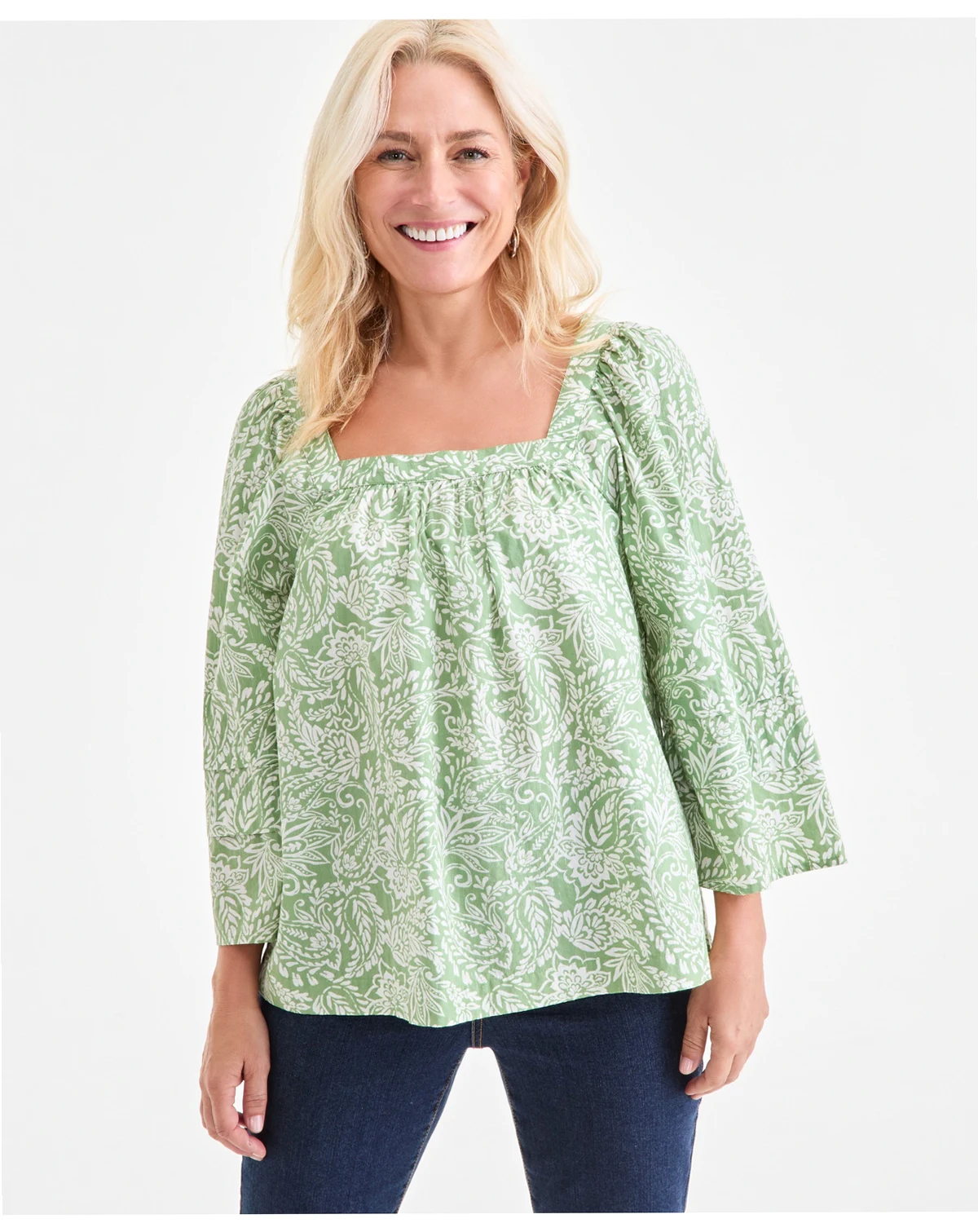 Women's Square-Neck 3/4-Sleeve Shine Blouse, Macy's Exclusive