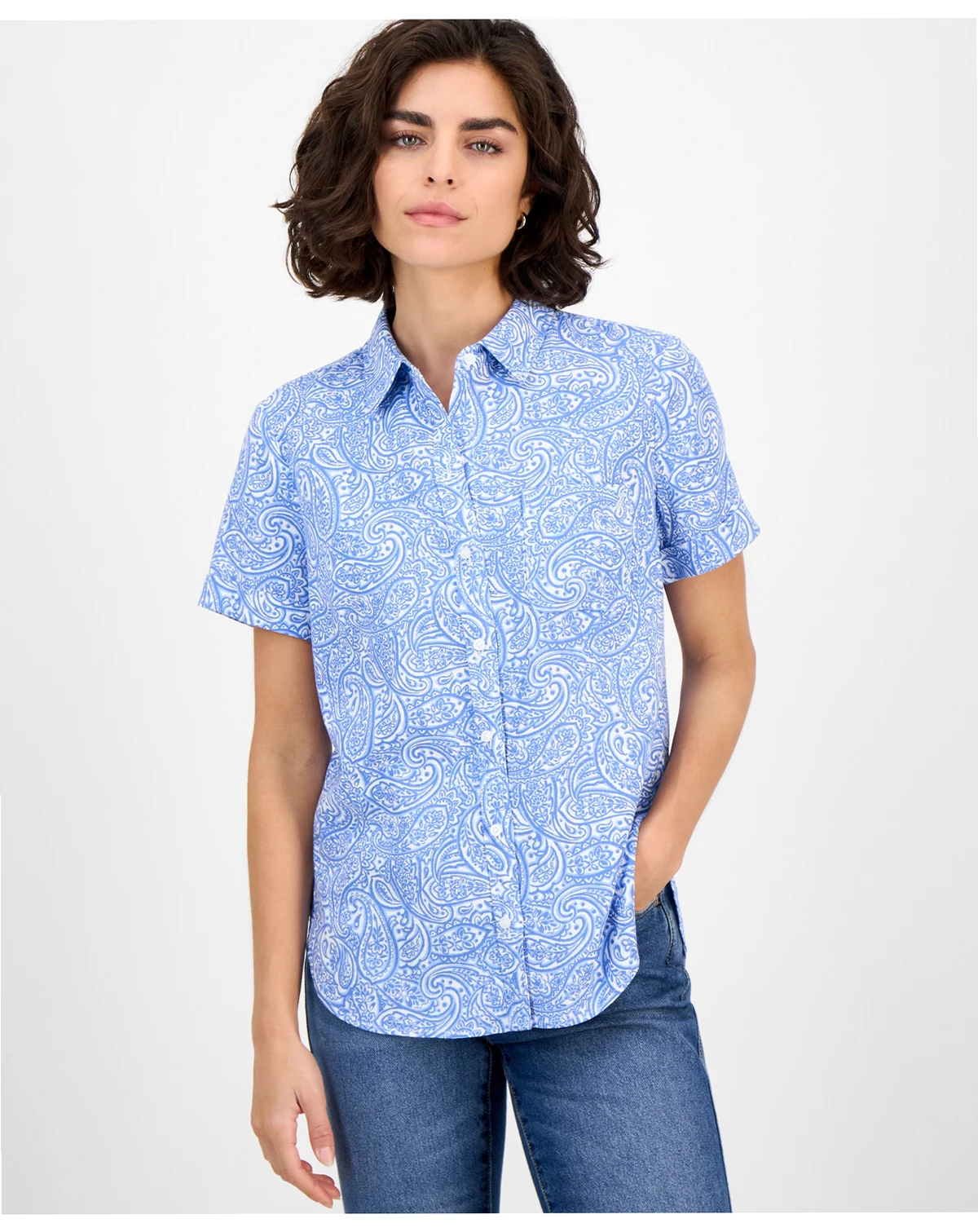 Nautica Women's Paisley Short-Sleeve Camp Shirt