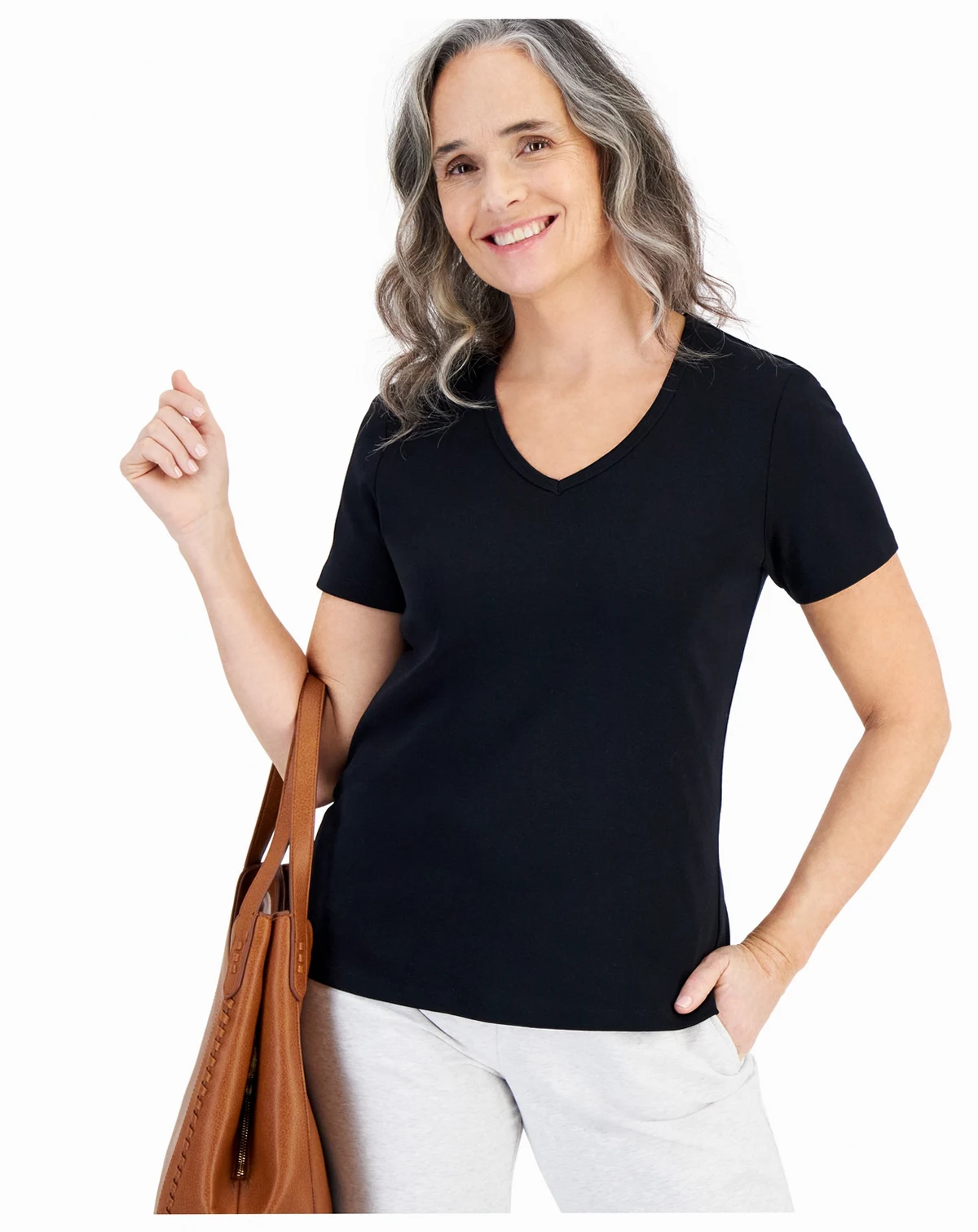 Petite Cotton V-Neck Top, Macy's Exclusive