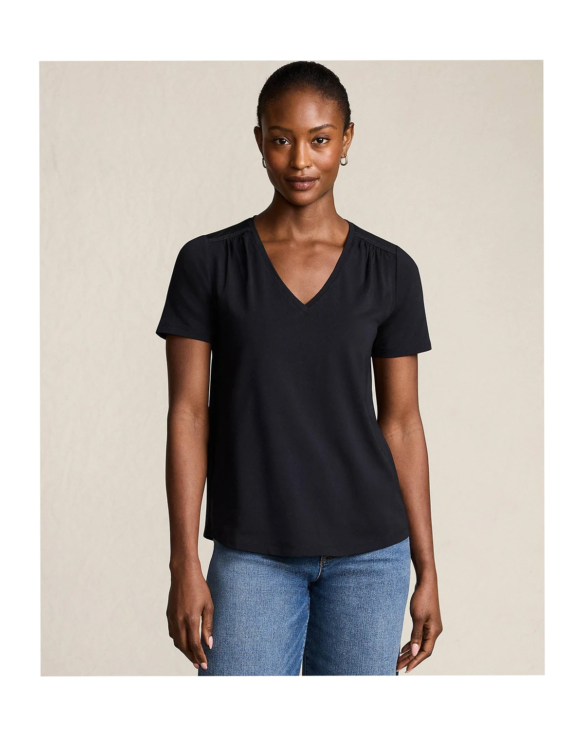 Women's Short Sleeve Lightweight Jersey Gathered Shoulder T-Shirt
