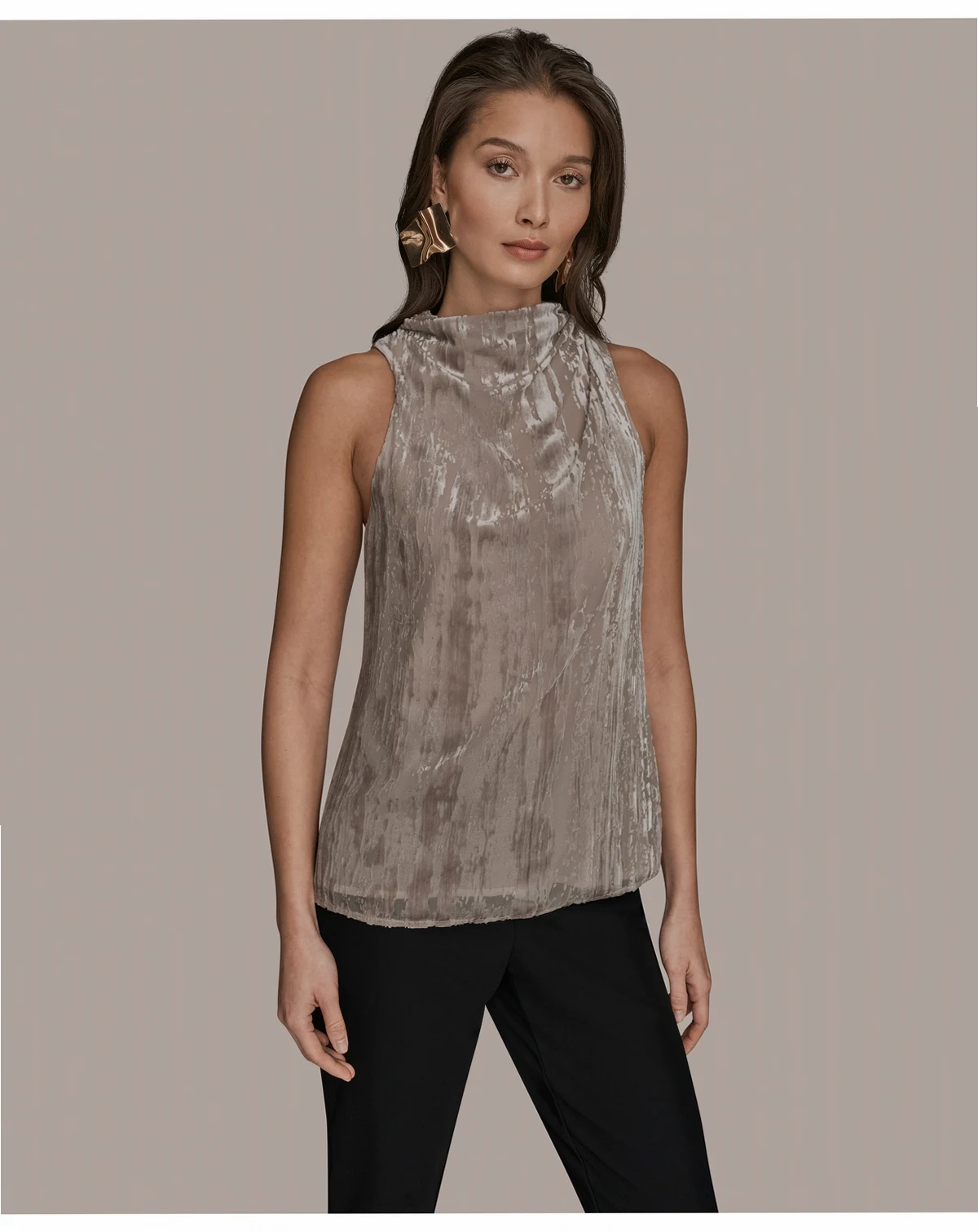 Women's High Cowl Neck Burnout Top