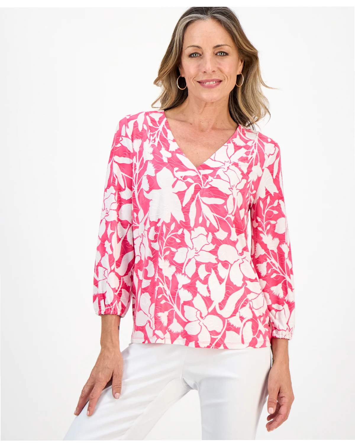 Petite 3/4-Sleeve Jacquard Top, Macy's Exclusive