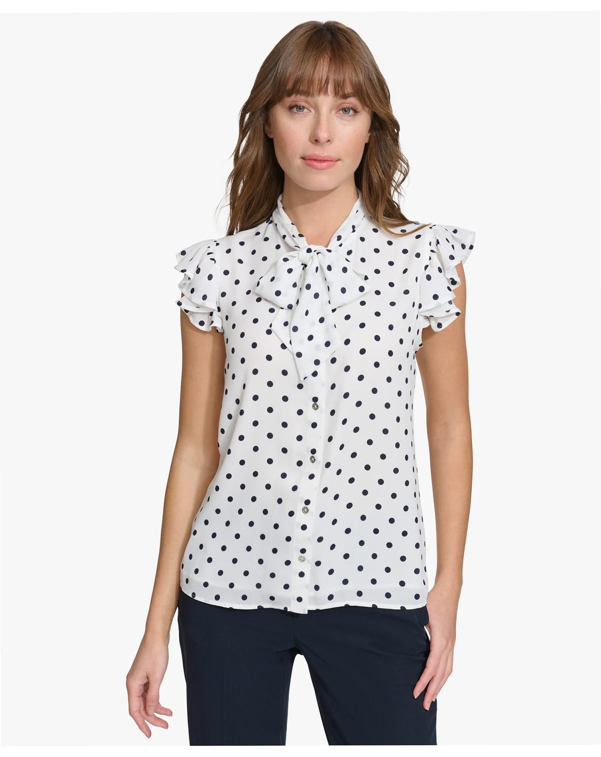 Women's Ruffle-Sleeve Bow Blouse