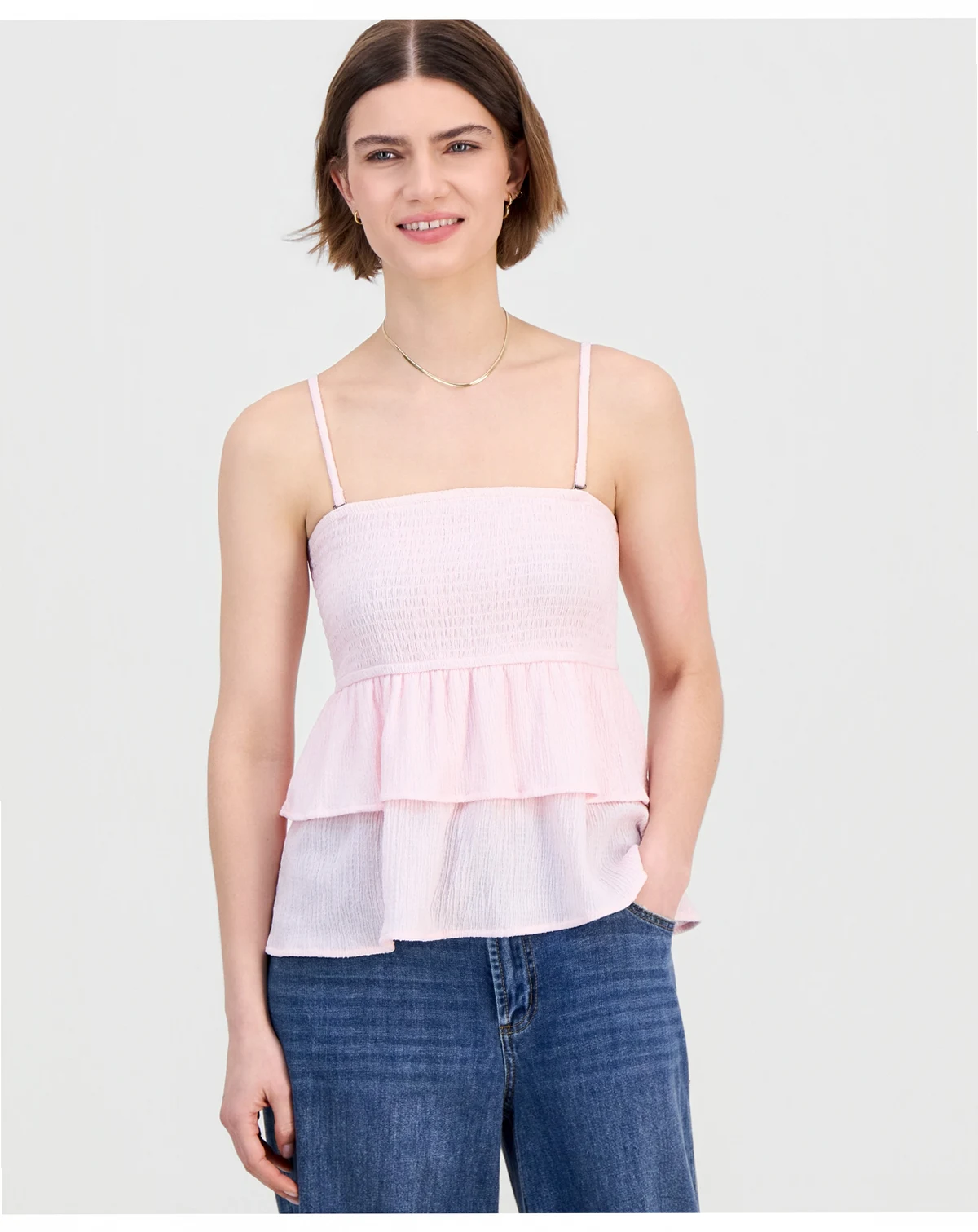 Juniors' Smocked Tiered Babydoll Tank Top