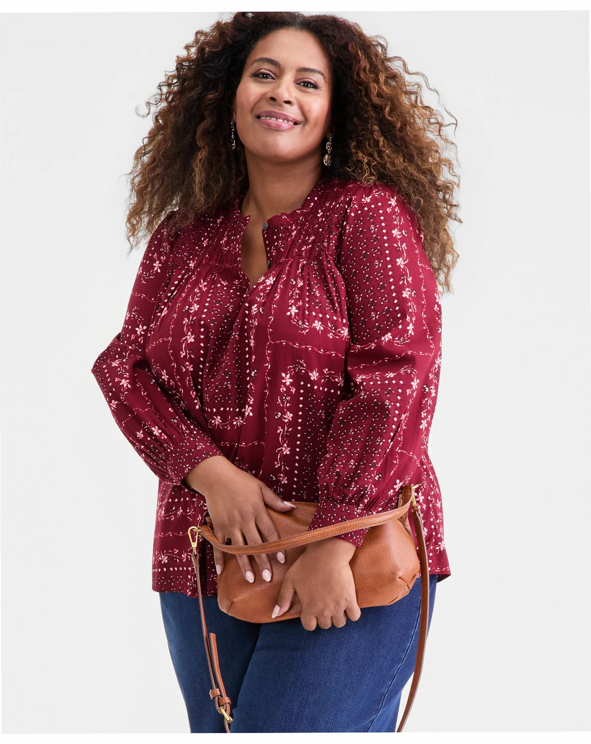 Women's Cotton Smocked Printed Top, Macy's Exclusive