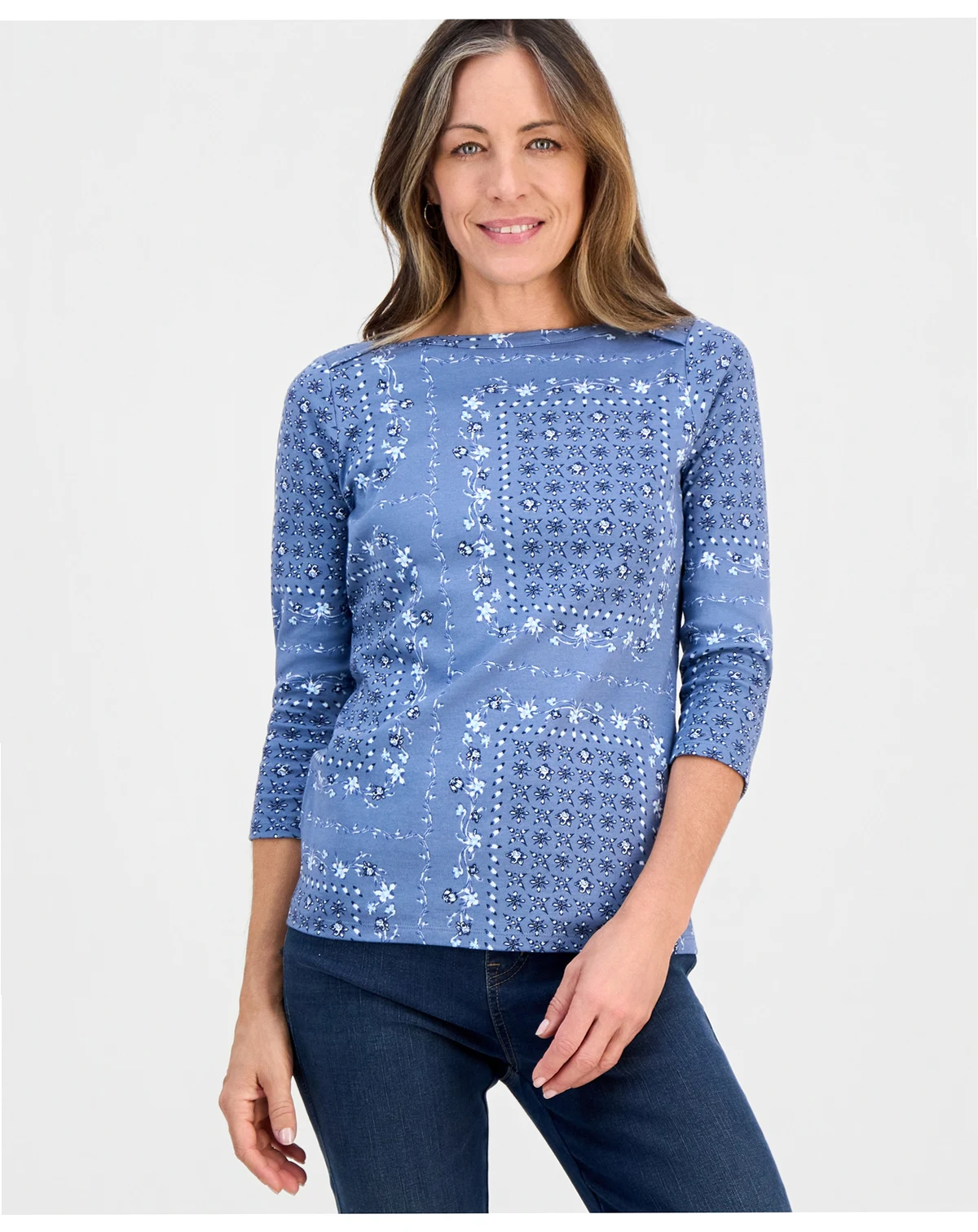 Peite Printed Boat-Neck Pima Cotton Top, Macy's Exclusive