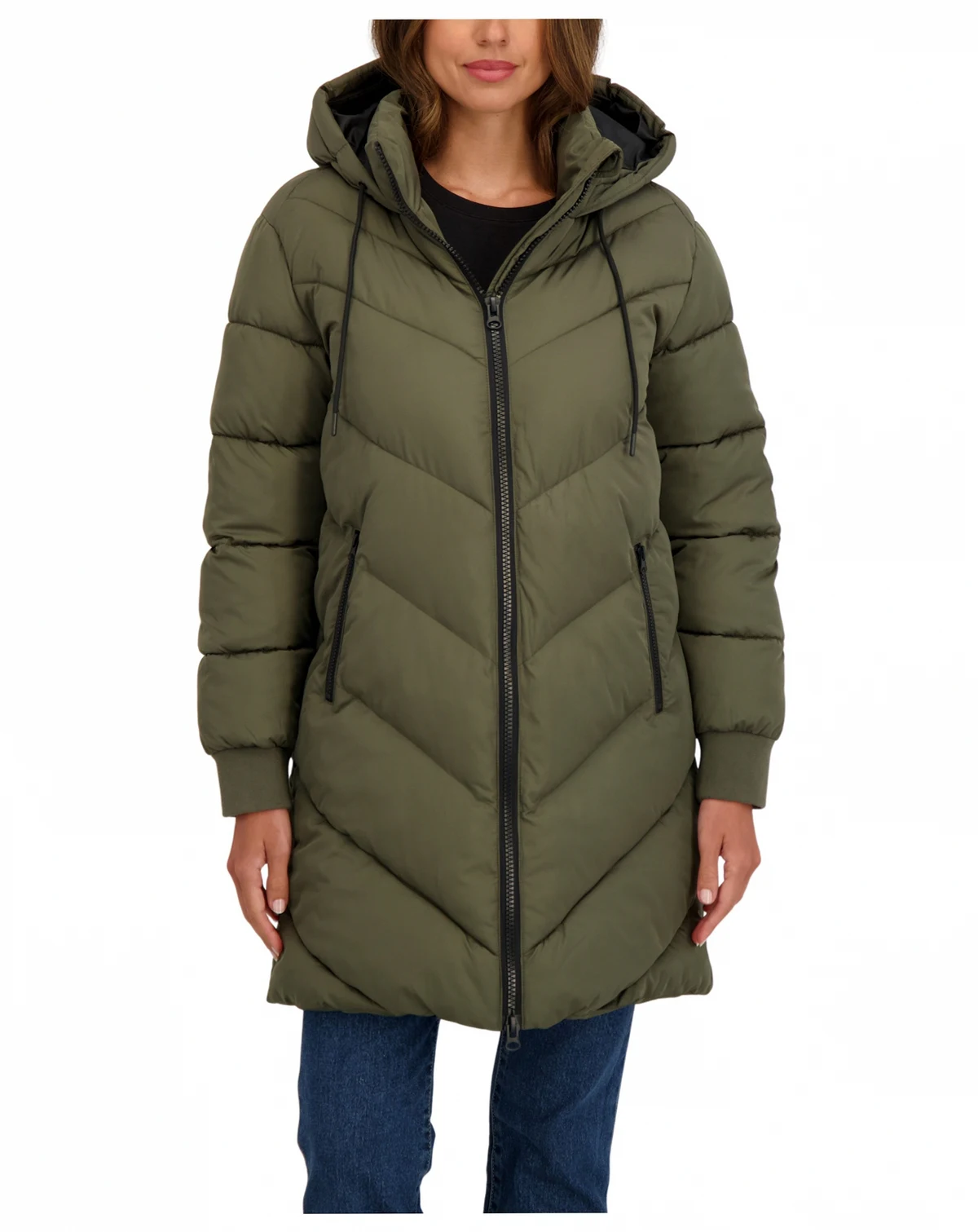 Juniors' 3/4 Puffer Jacket with Hood