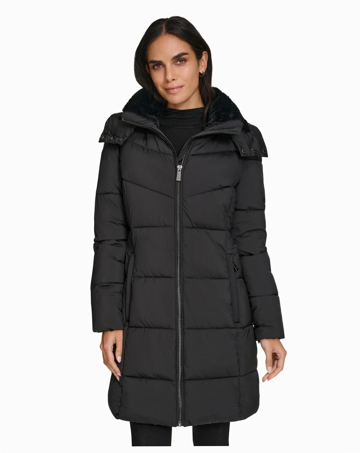 Women's Hooded Faux-Fur-Lined Midi Puffer Coat