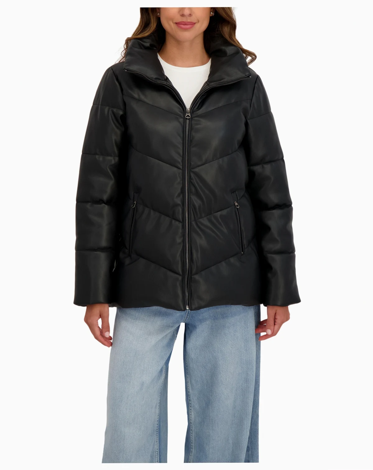 Women's Faux Leather Puffer Jacket