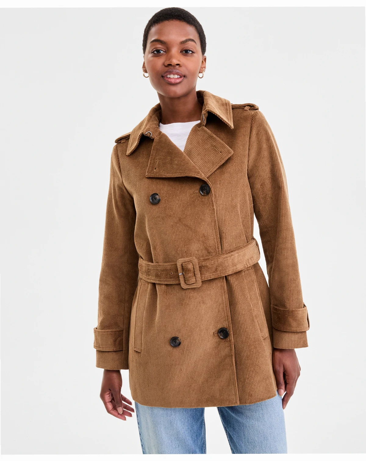 Women's Belted Corduroy Trench Coat
