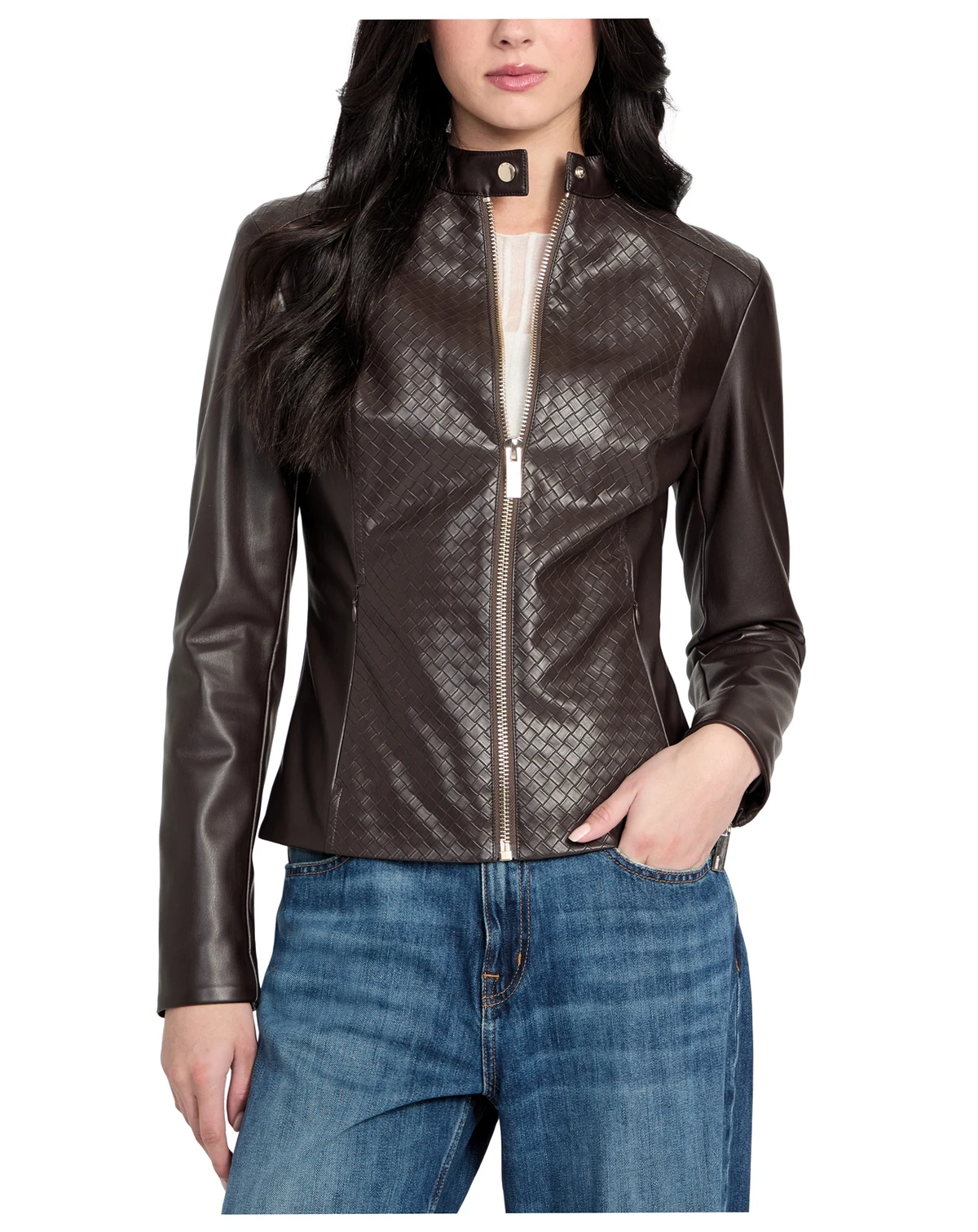 Women's Faux-Leather Basketweave Jacket