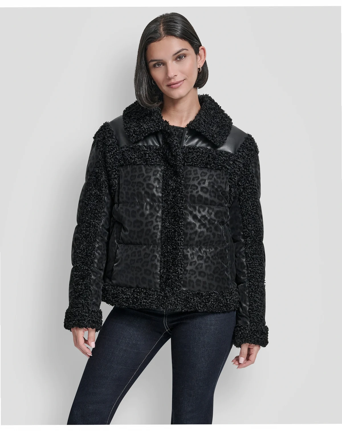 Women's Collared Mixed Media Cheetah Tech Jacket