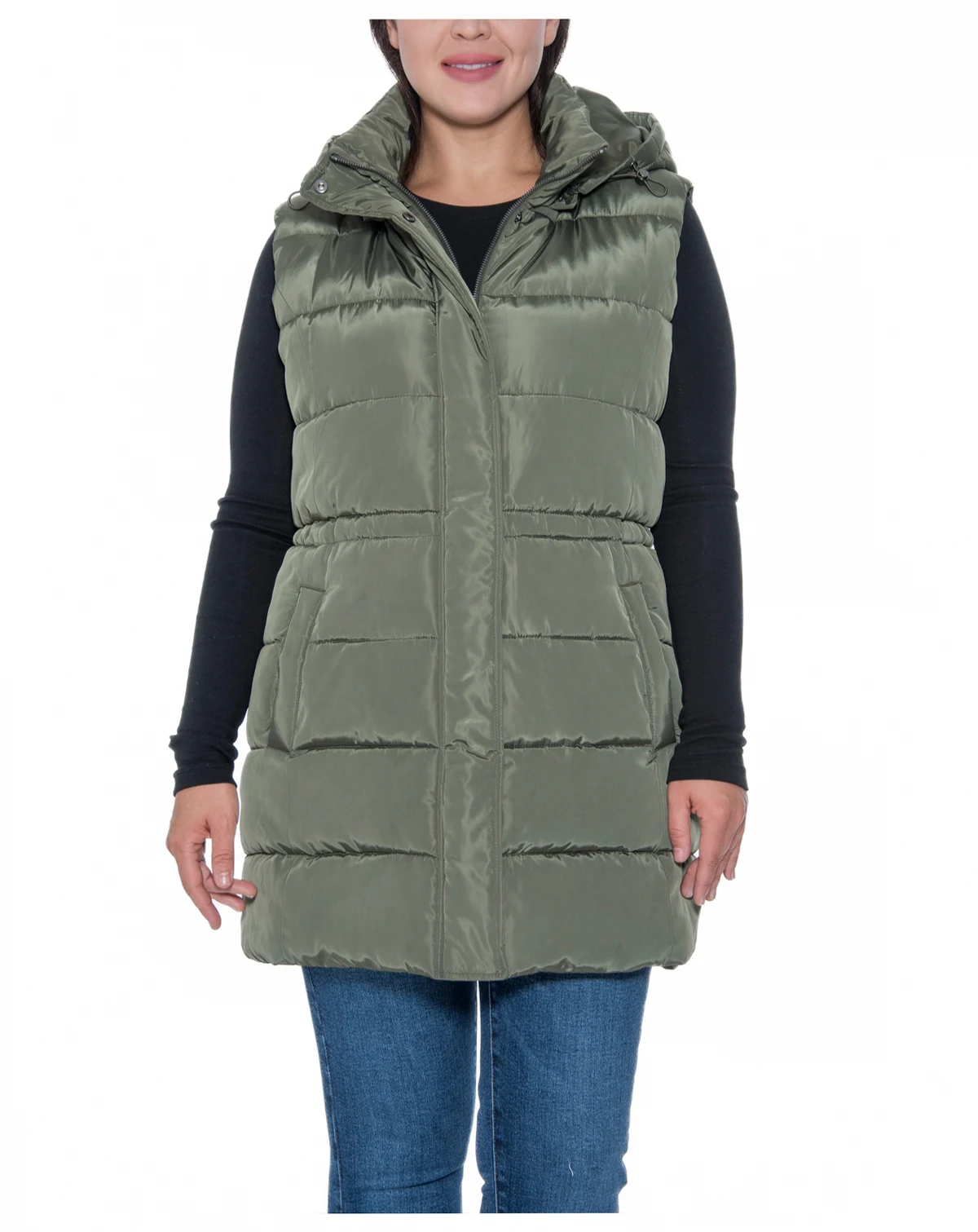 Plus Size Puffer Vest With Drawstring Waist