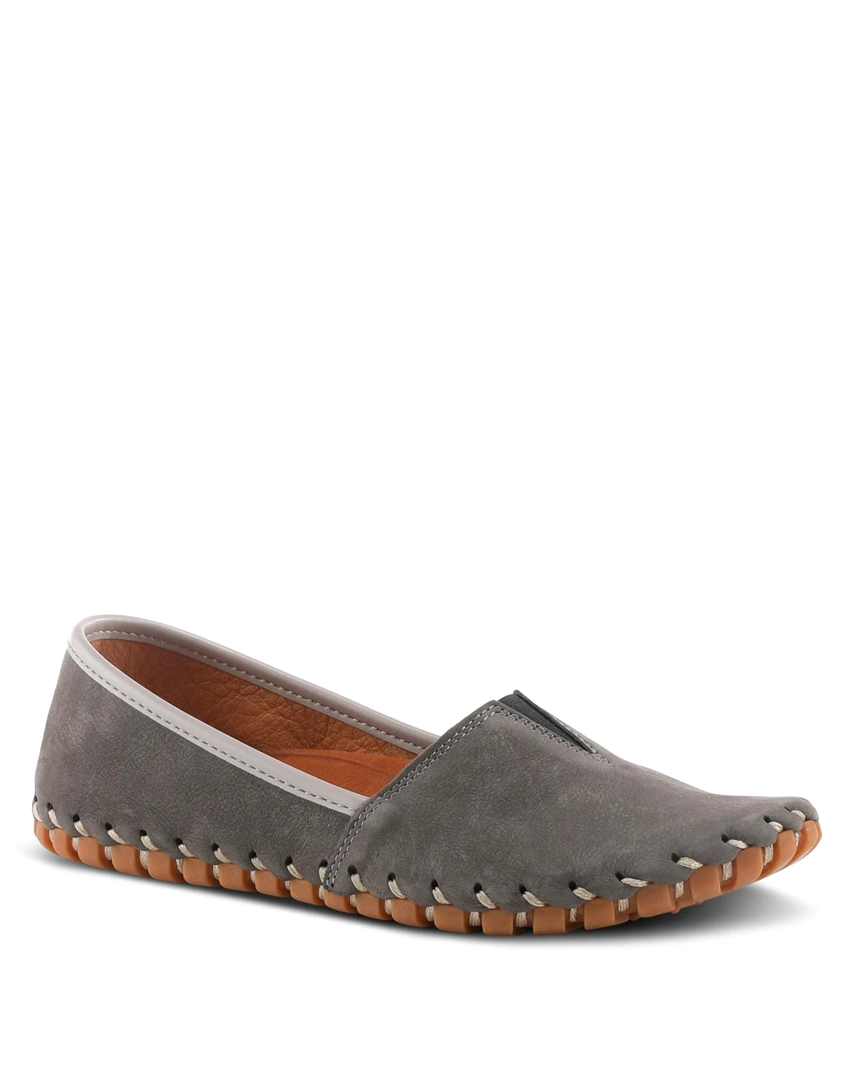 Kathaleta Suede Slip-On Comfort Flats with V-Elastic Notch, Arch Support & Removable Insole