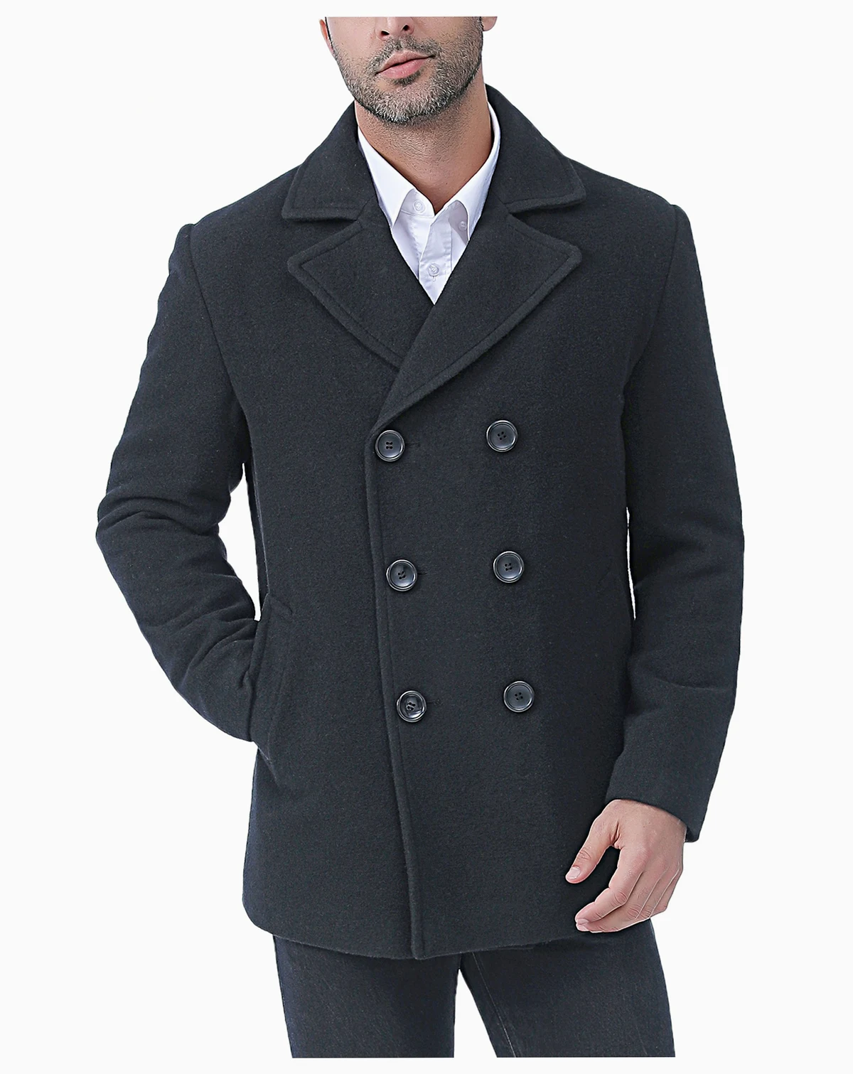 Men Hugh Wool Blend Pea Coat - Big and Tall