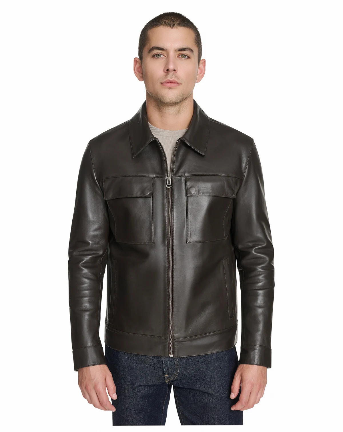 Men's Bonded Leather Trucker Jacket