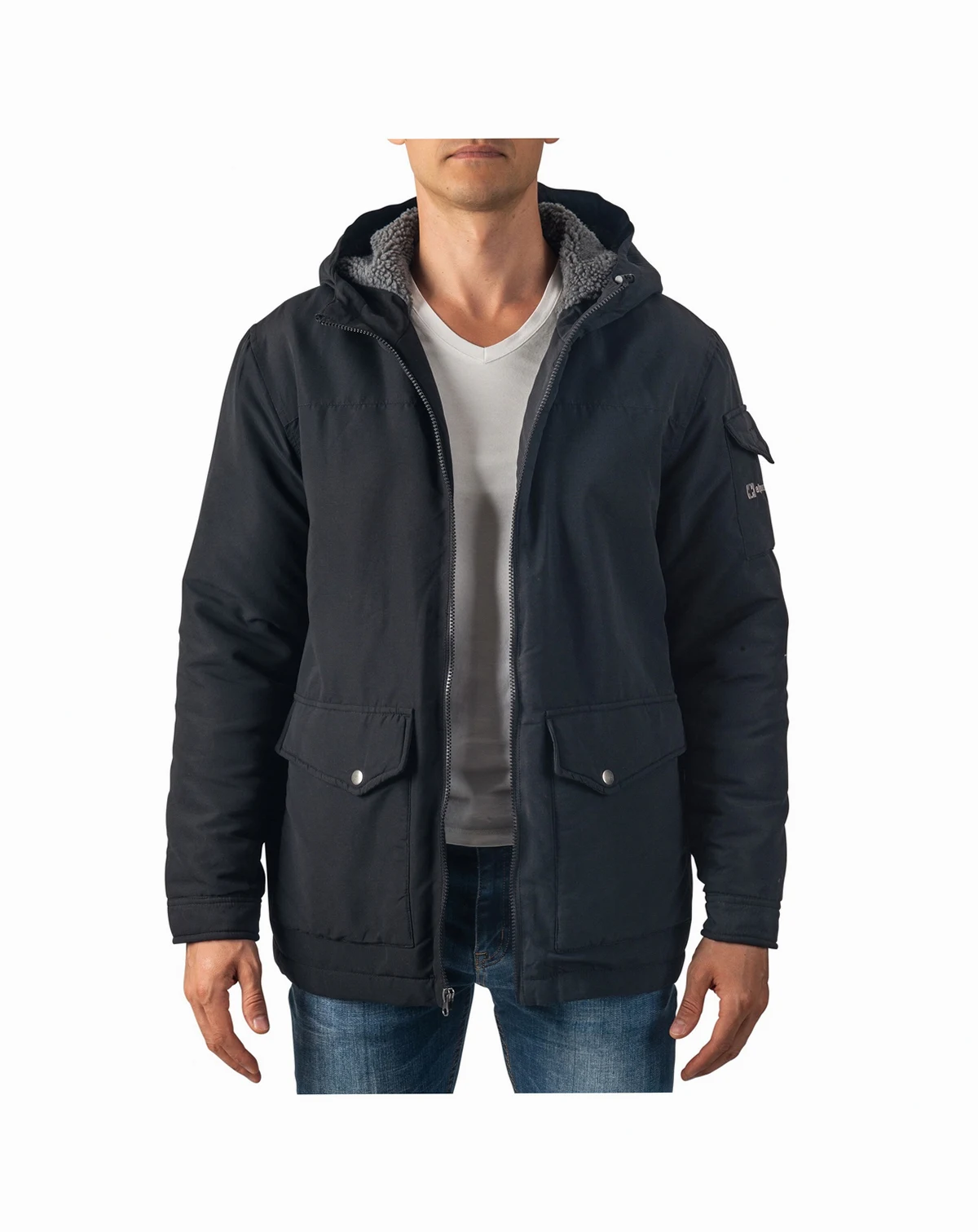 Mens Sherpa Lined Parka Hooded Winter Coat Cargo Utility Jacket