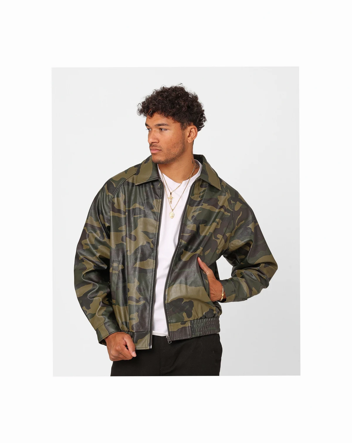 Cillian Camo PU Leather Jacket