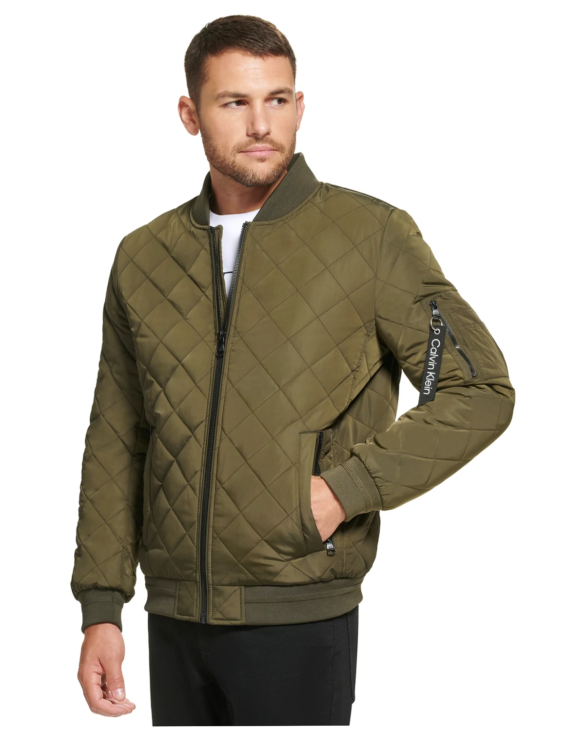 Men's Quilted Baseball Jacket with Rib-Knit Trim