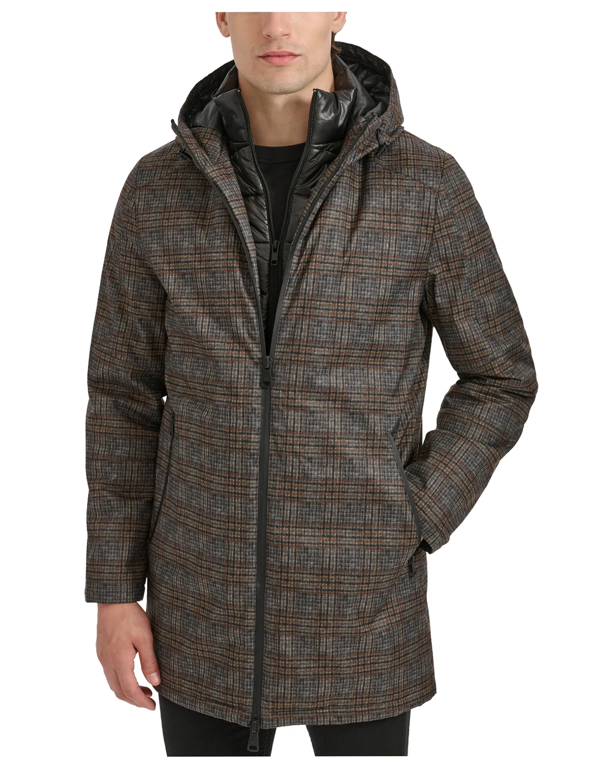 Men's Water-Resistant Hooded Stadium Coat with Removable Puffer Bib