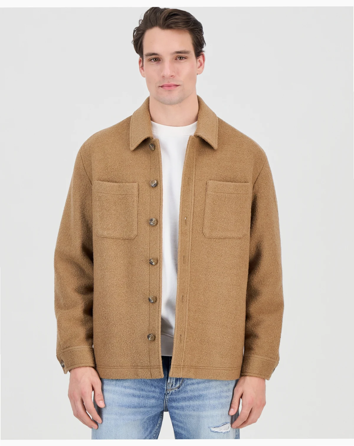 Men's Furry Button-Front Shirt Jacket