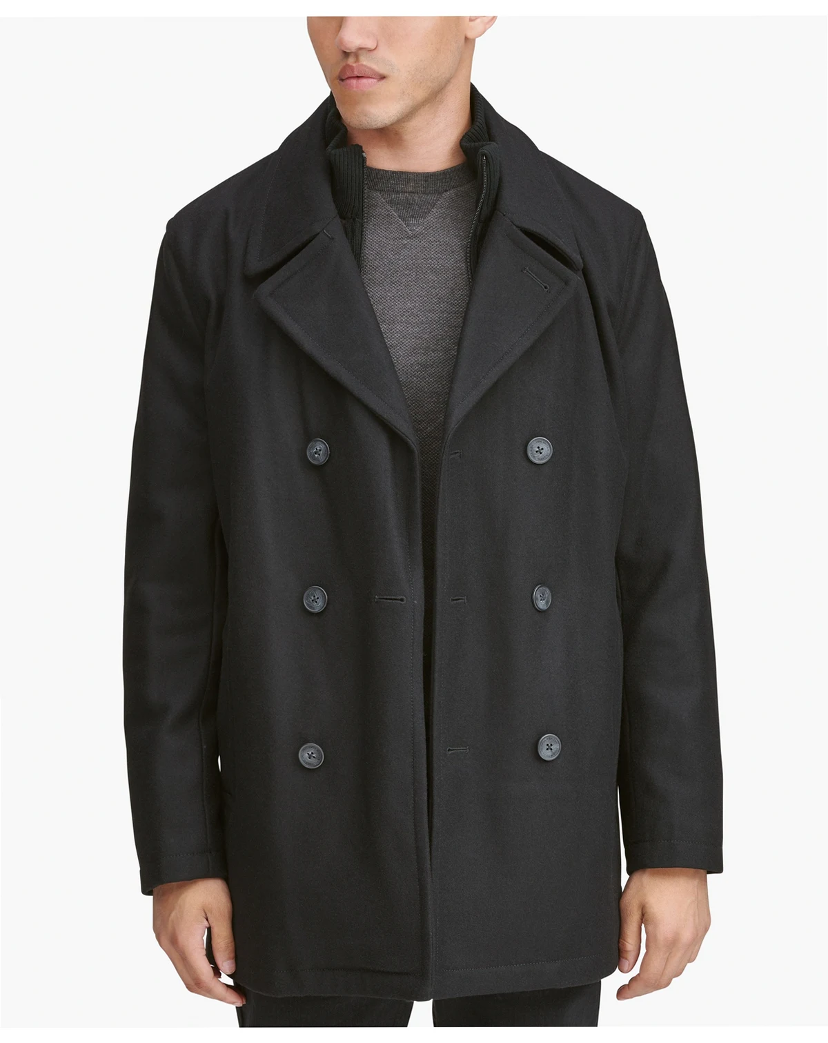 Men's Peacoat with Inset Bib