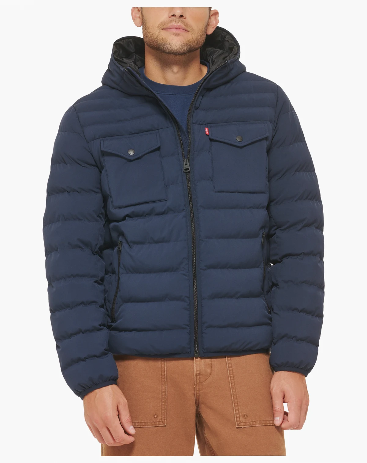 Men's Stretch Hooded Two-Pocket Quilted Jacket