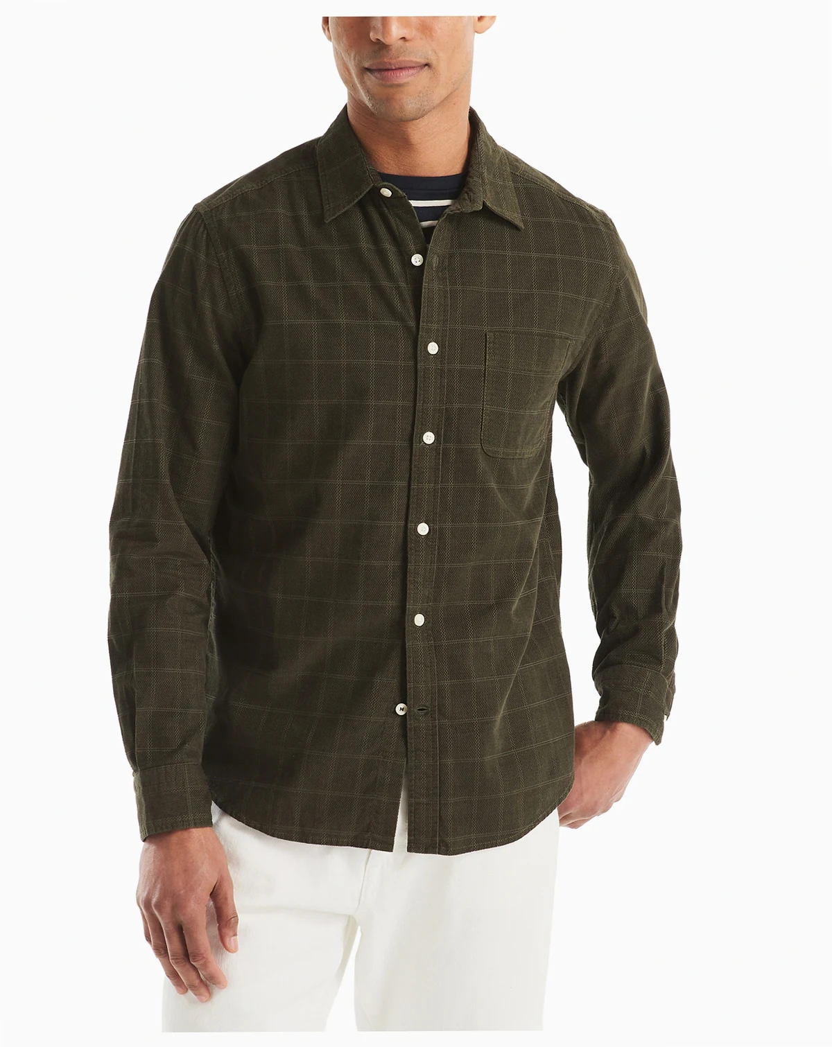 Men's Long Sleeve Corduroy Plaid Dobby Shirt