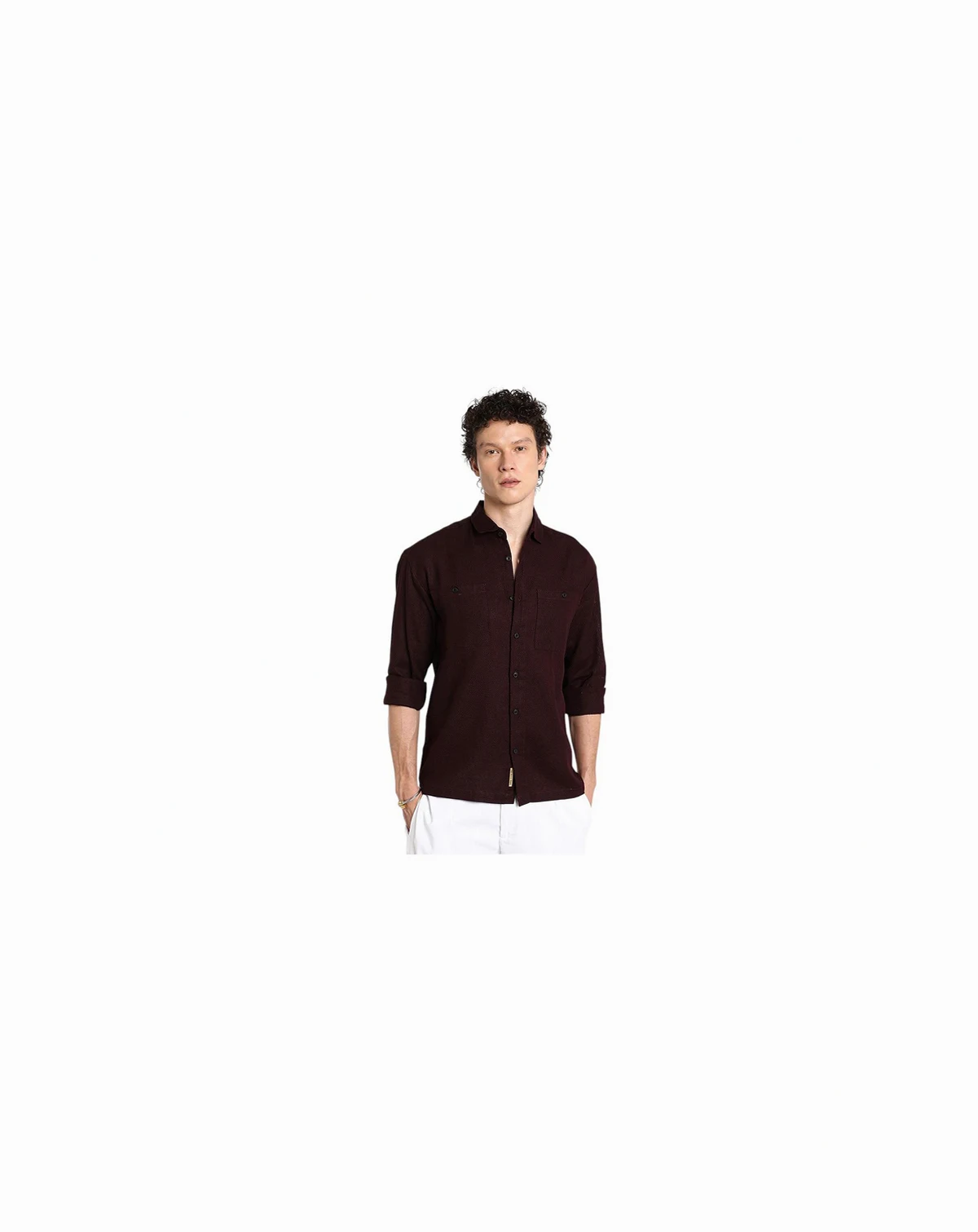 Men's Burgundy Red Solid Utility Shirt