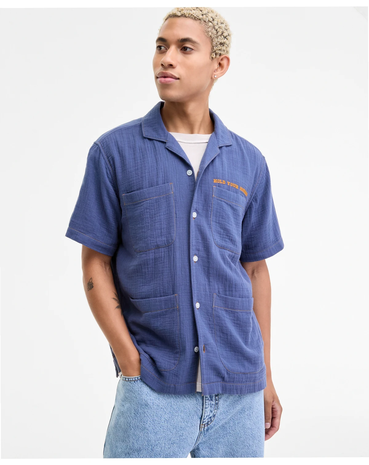 Men's Joss Short Sleeve Embroidered Button-Front Camp Shirt, Macy's Exclusive