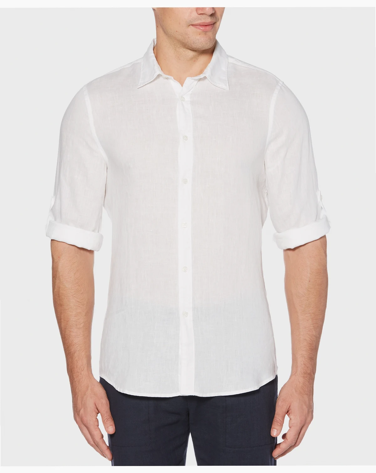 Men's Solid Linen Roll Sleeve Shirt