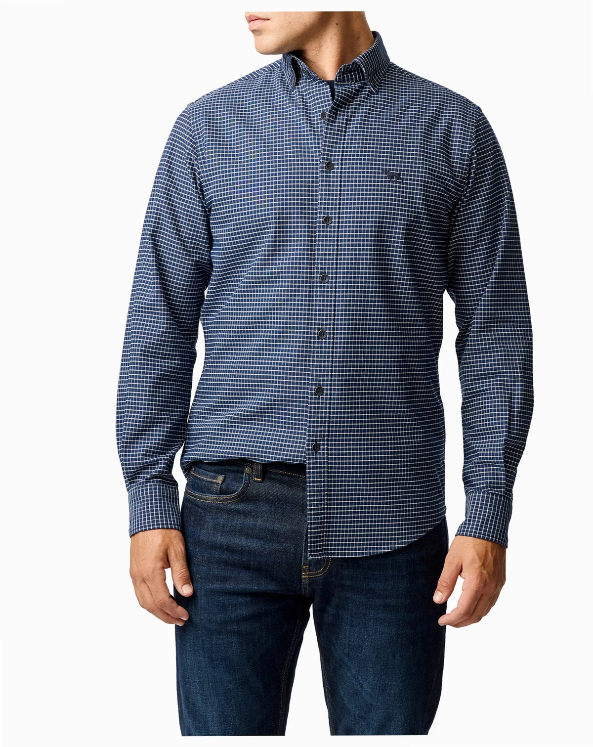 Men's Gunn Check Oxford 5 Long Sleeve Sports Fit Shirt