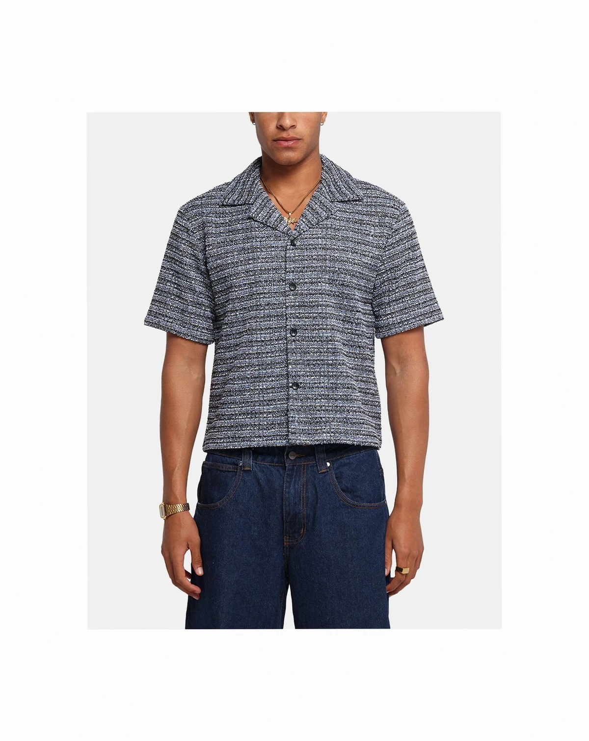 Men's Boucle Tweed Crop Button Up Shirt