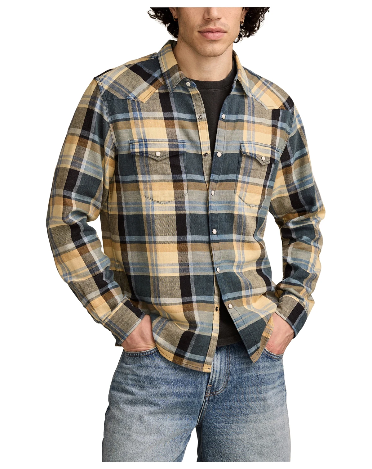 Men's Indigo Plaid Mesa Western Long Sleeve Shirt