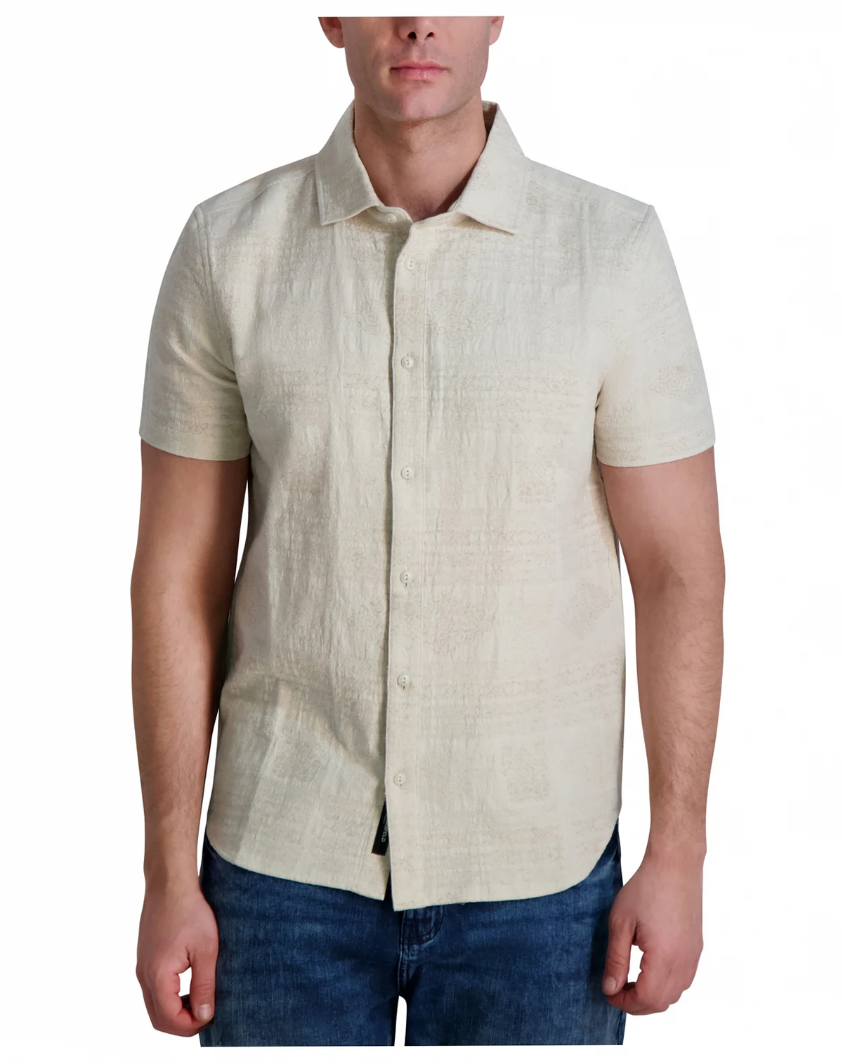 Men's Regular-Fit Textured Geometric Button-Down Shirt