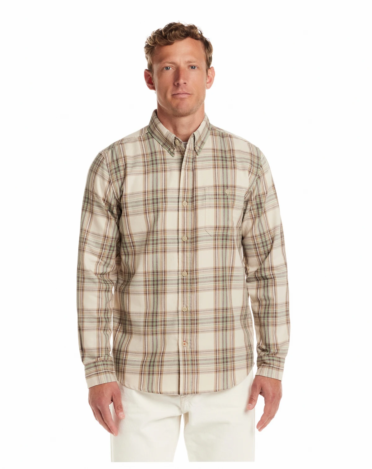 Men's Long Sleeve Button-Down Burnout Plaid Flannel Shirt