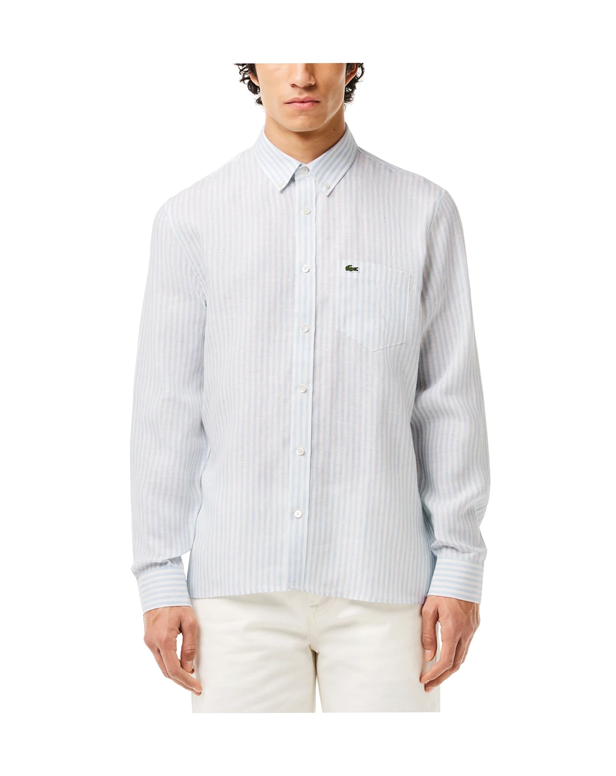 Men's Long Sleeve Striped Button-Down Linen Shirt