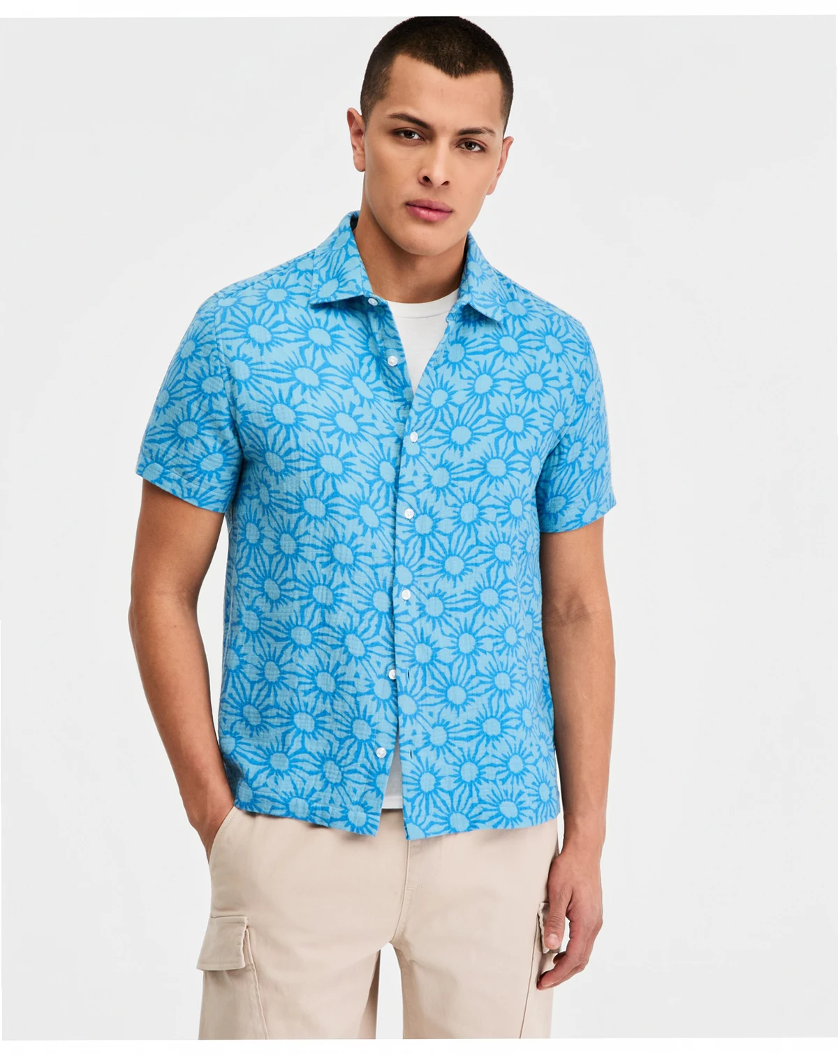 Men's Cotton Printed Short-Sleeve Button Shirt, Macy's Exclusive