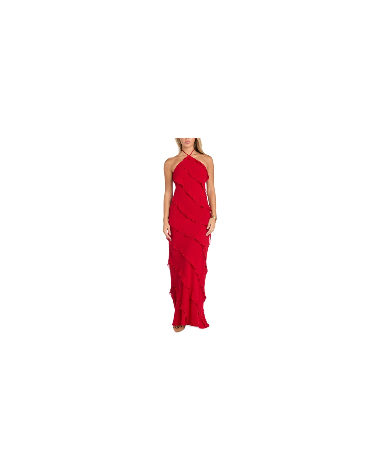 Juniors' Tiered Ruffled Chiffon Gown