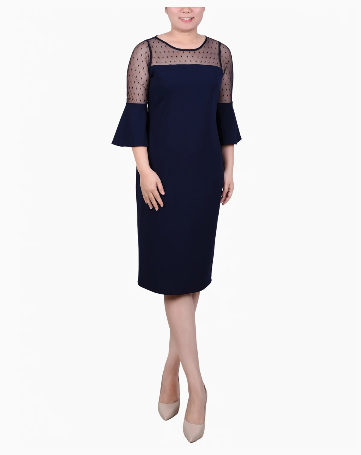 Petite Illusion Neck Scuba Dress