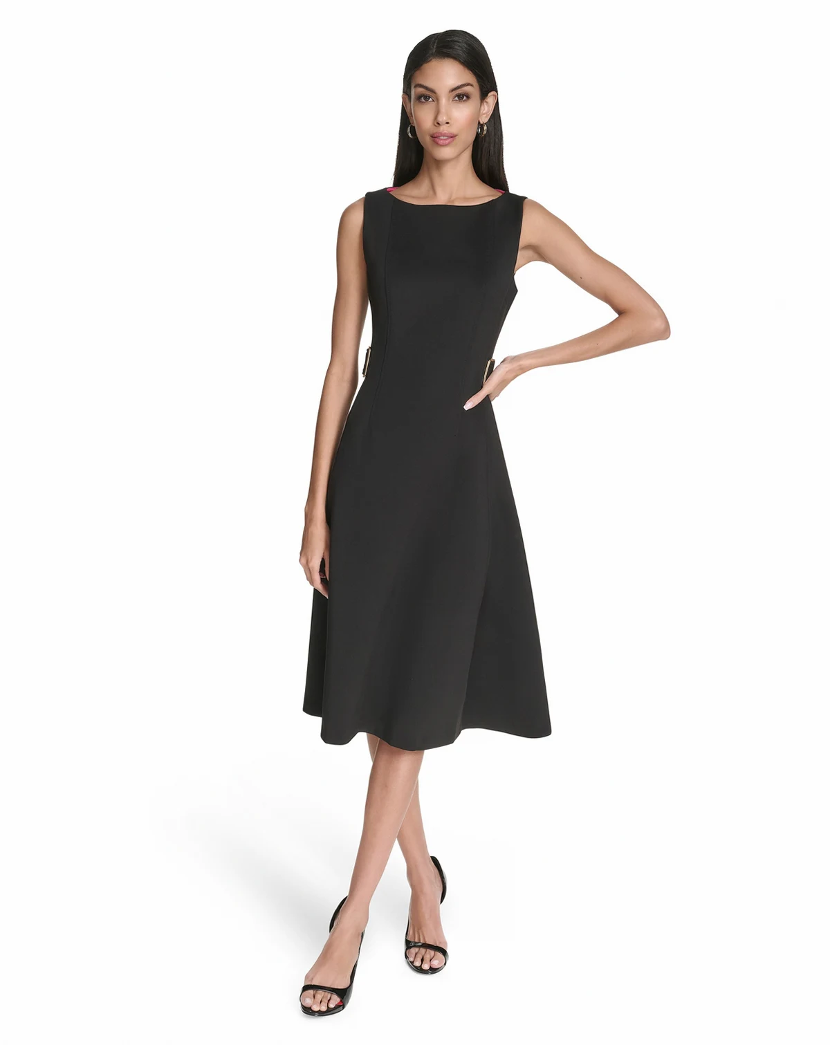 Women's Boat Neck Belted Midi Dress