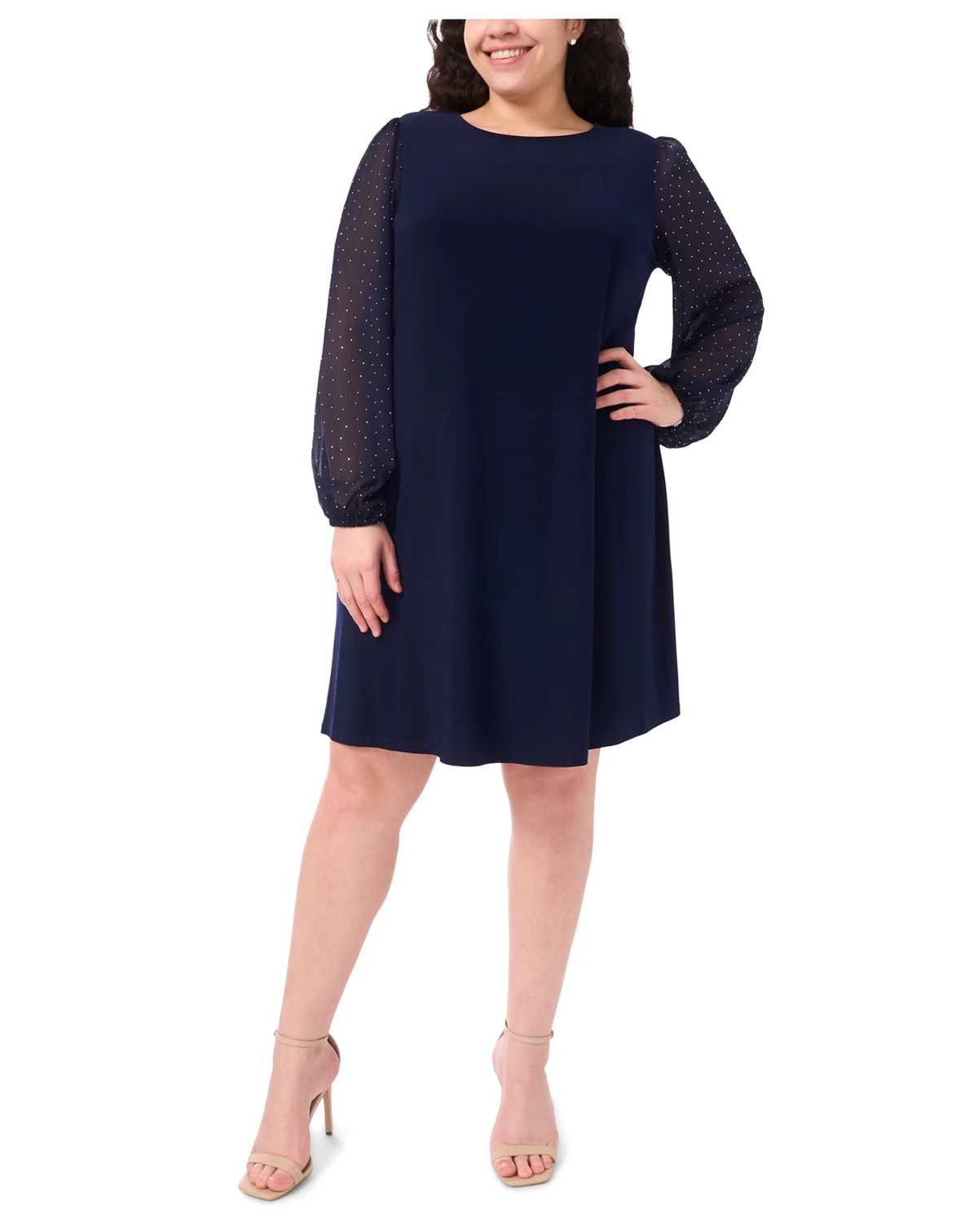 Plus Size Round Neck Bell Sleeves Shift Dress