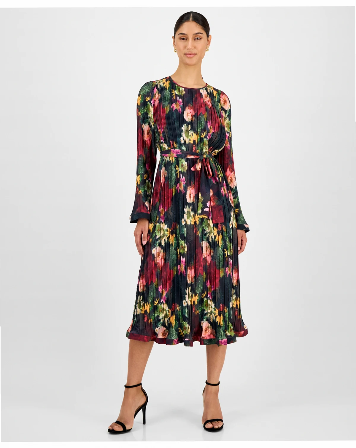 Women's Floral-Print Pleated Midi Dress