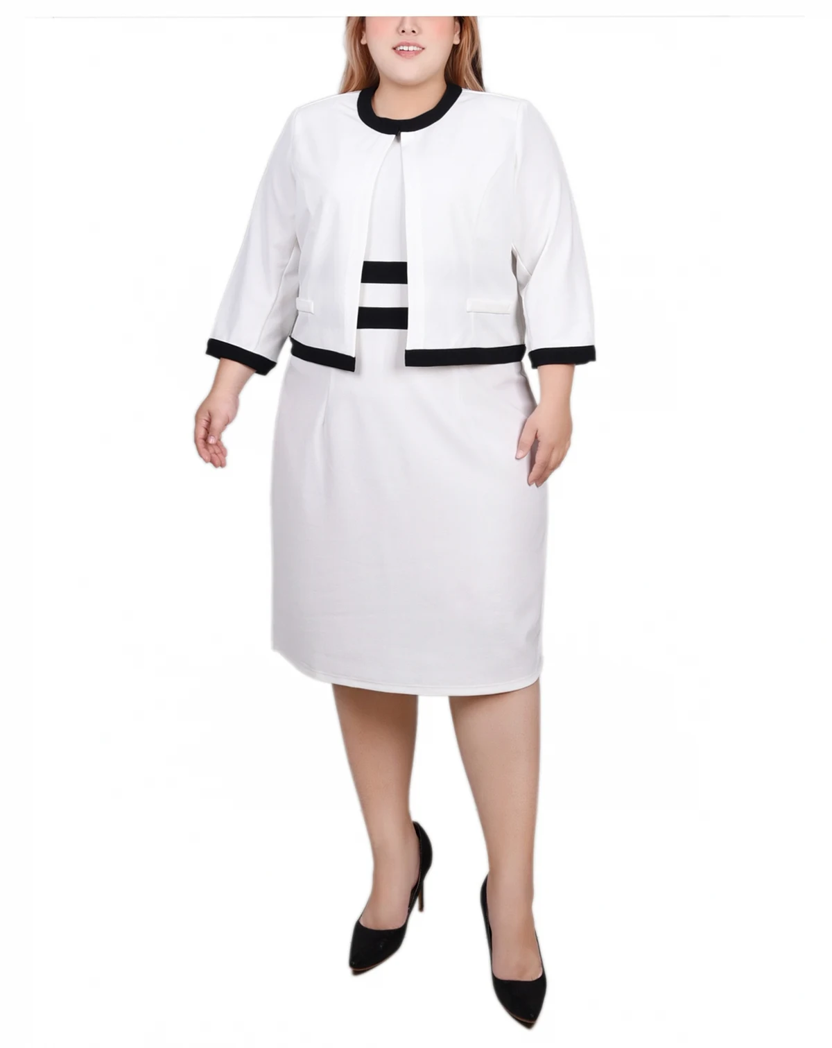 Plus Size Elbow Sleeve Colorblocked Dress, 2 Piece Set