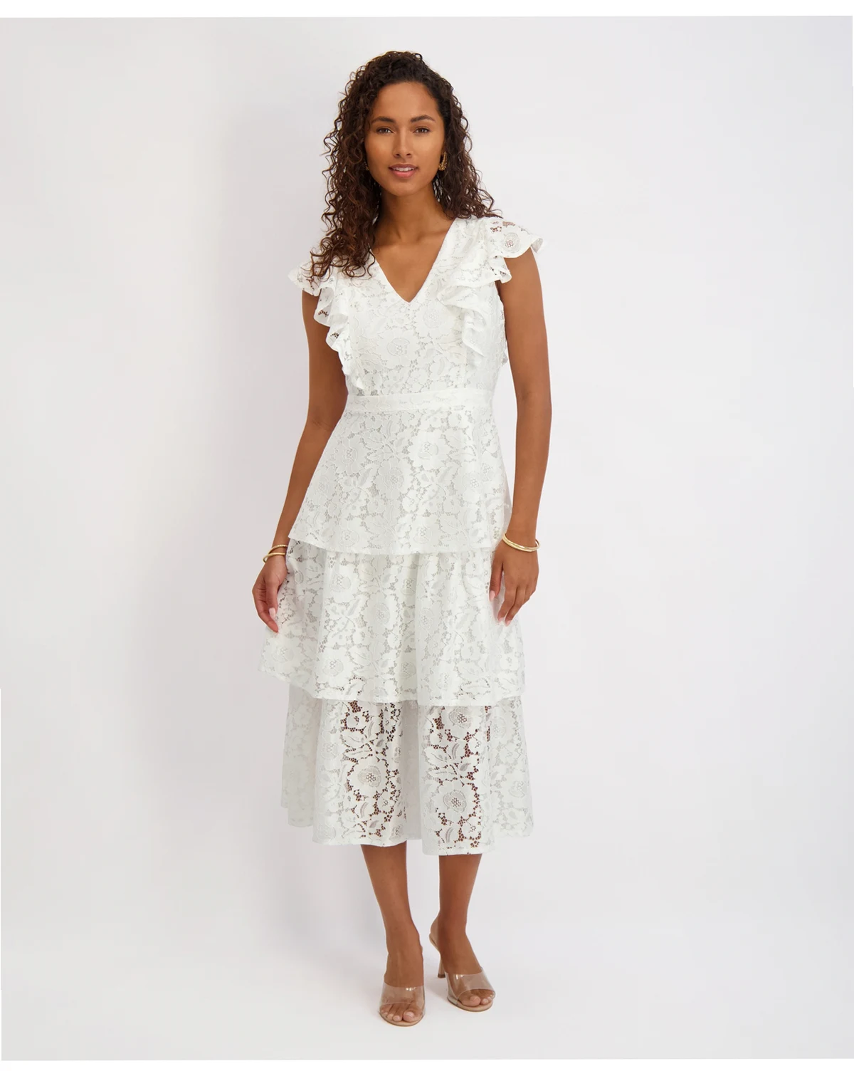 Women's Tiered Lace Midi Dress