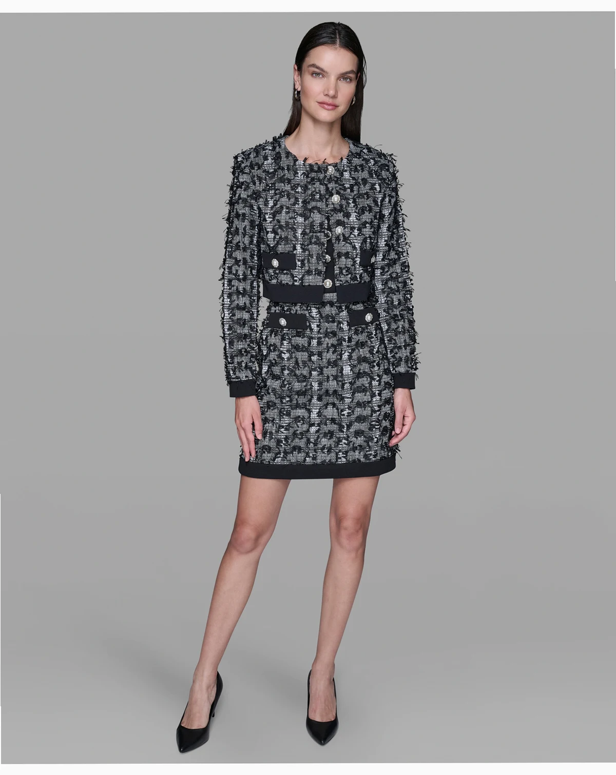Women's Cropped Tweed Button Front with Jacket