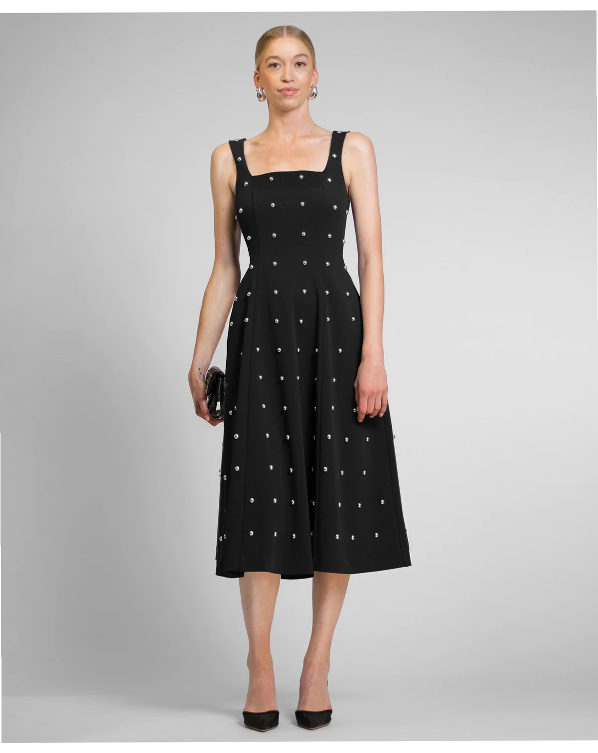 Women's Zahra Nailhead Trim Square Neck Midi Dress