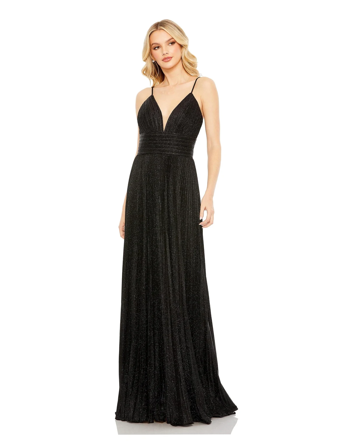 Women's Ieena Shimmer Pleated V-Neck Open Back Gown