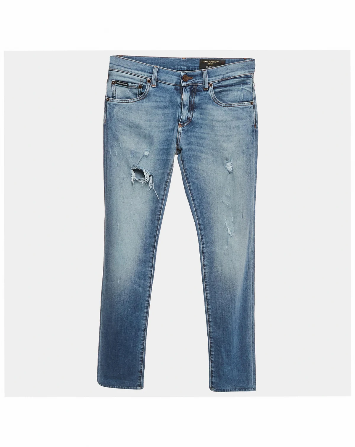 Men's Blue Distressed Denim Classic Jeans