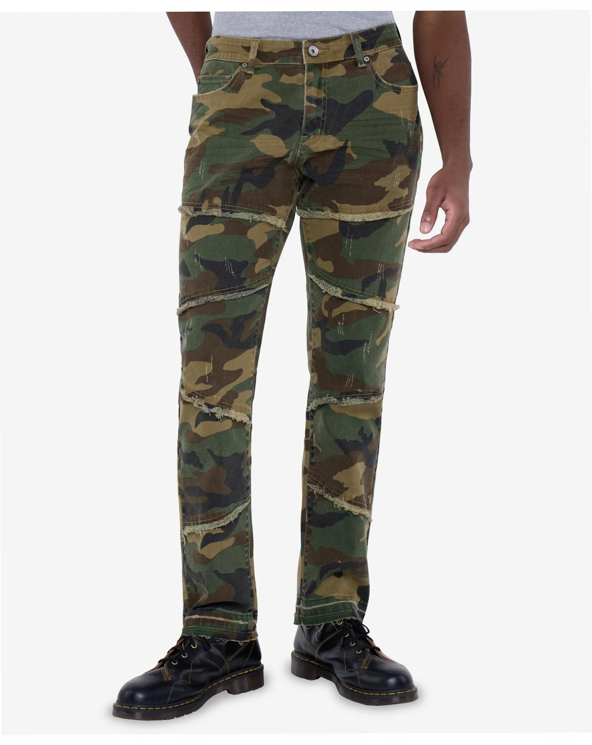 Men's Printed Pieced Fringed Stacked Jeans